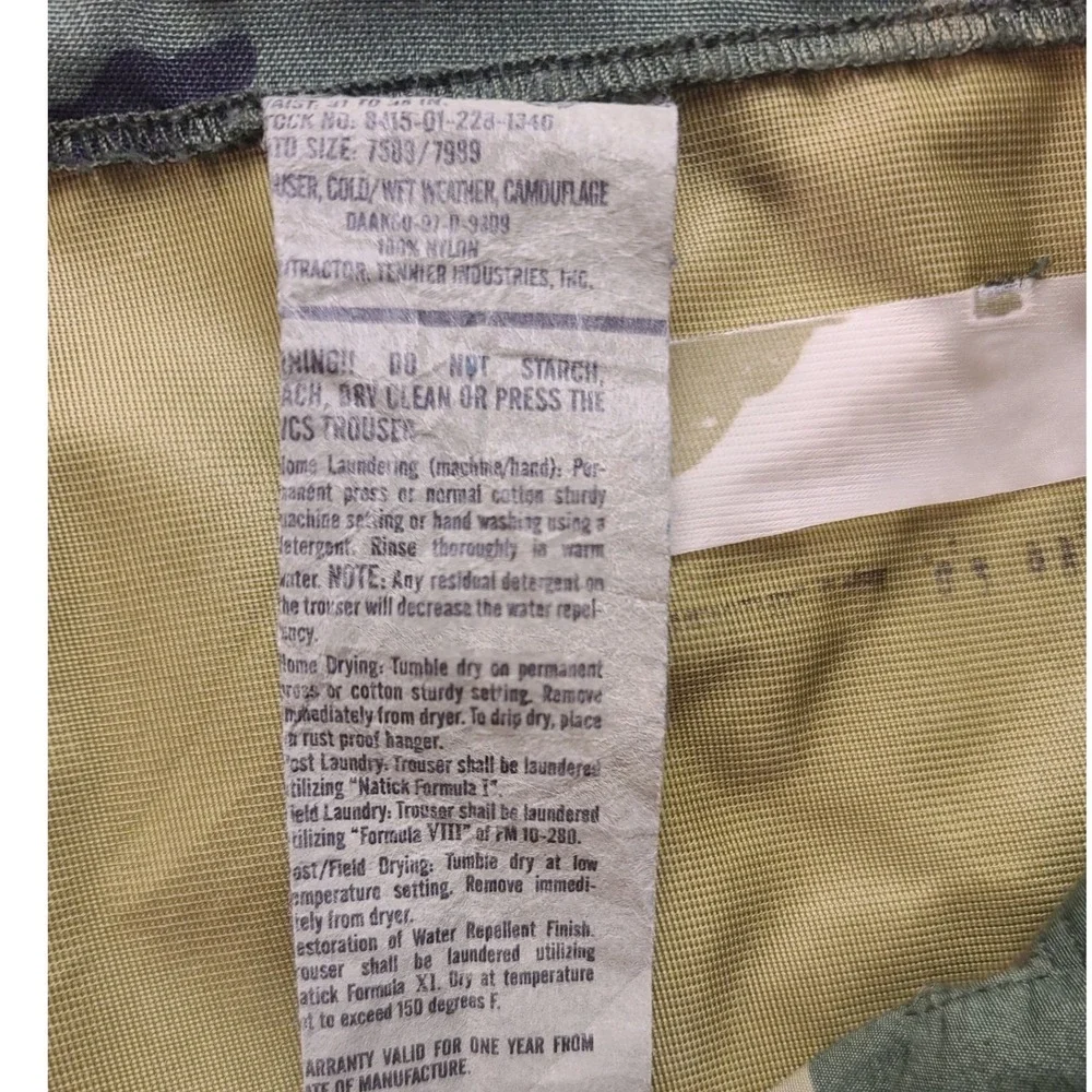 Tennier Industries US Military ECWCS Gen 1 Woodland 36x29 Camo Gore-Tex Trousers